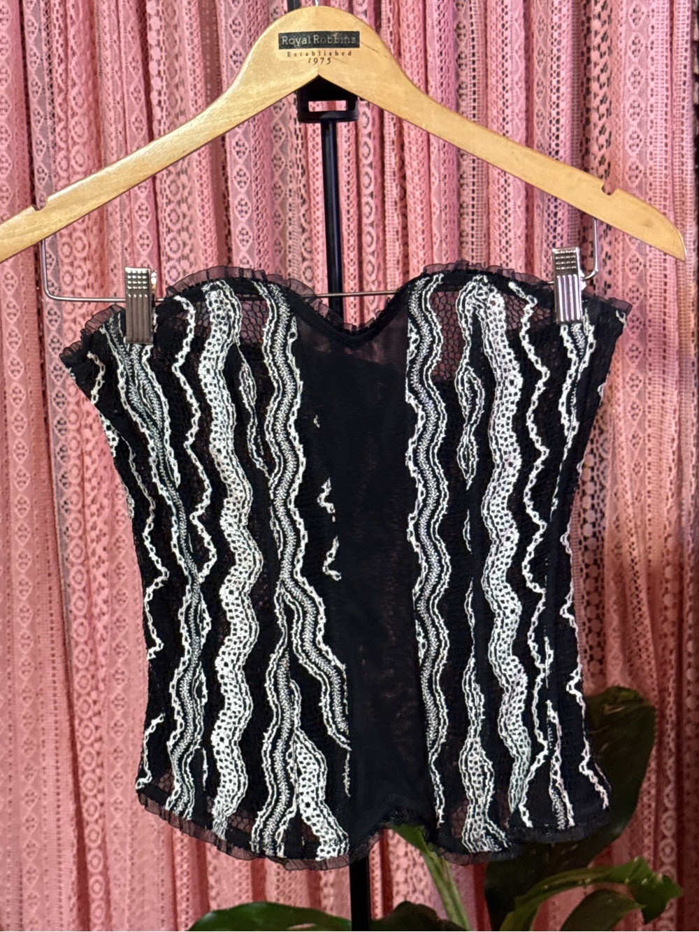 Vtg Fredericks of Hollywood Wavy Lace Corset XS